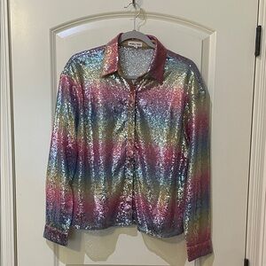 Multicolor Sequin Button-Up Shirt